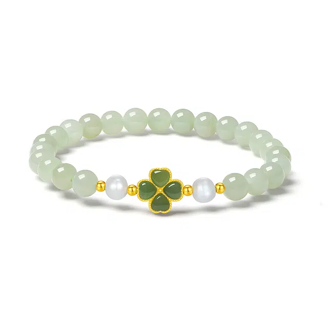 【好运随身】 潮宏基 四叶草 新中式国风 轻奢小众高级设计感 精致优雅有质感 年轻时尚 简约百搭天然 玉髓 手串 女款