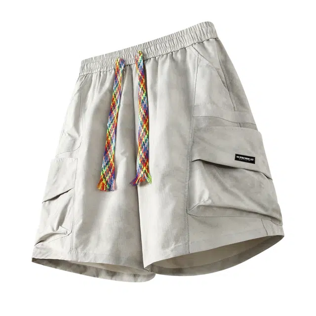 吾皇猫 美式高街做旧脏脏灰多彩系带抽绳日常通勤轻薄透气休闲多口袋五分工装短裤 男女同款