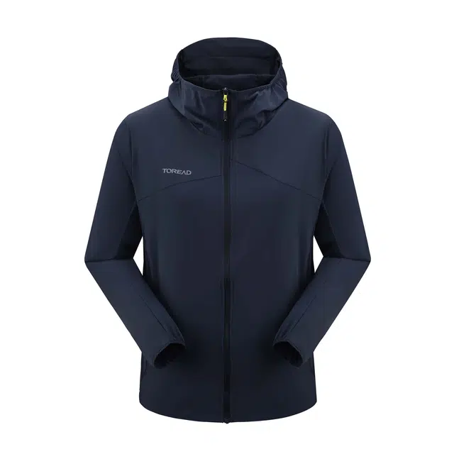 探路者 户外亲肤字母纯色薄款连帽长袖 超轻透气防晒服 男款