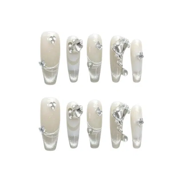 计轩 漫星空  穿戴甲 中梯银色渐变 爆闪 小众新娘婚甲