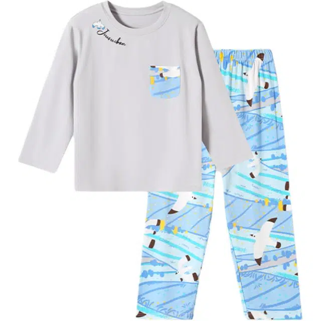 久岁伴 居家系列 休闲透气舒适家居服 银灰青少年