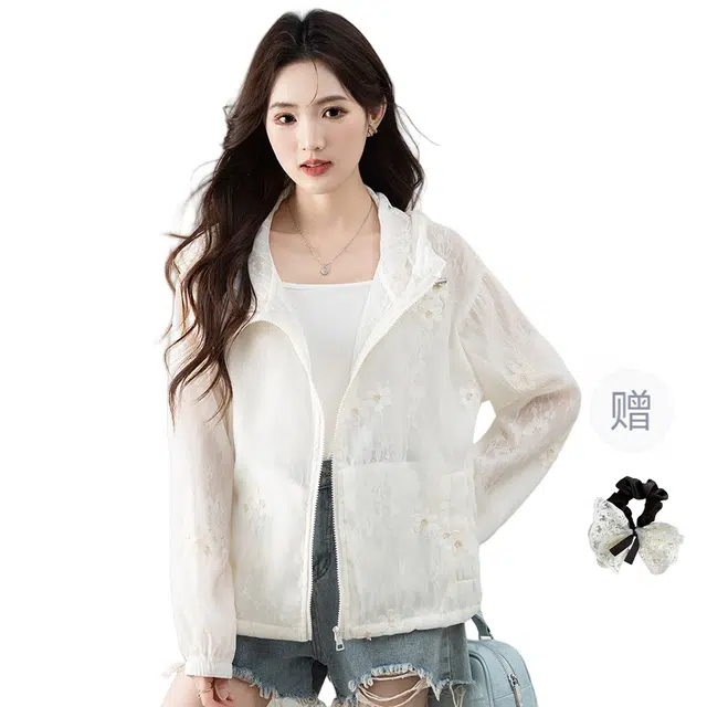 涂诗菲 韩系轻薄连帽防紫外线薄款超仙透气防晒服截短外套 女款