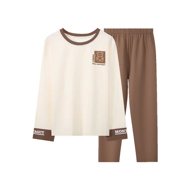 梦特娇 圆领舒适亲肤长袖纯色长裤家居服 图片色青少年