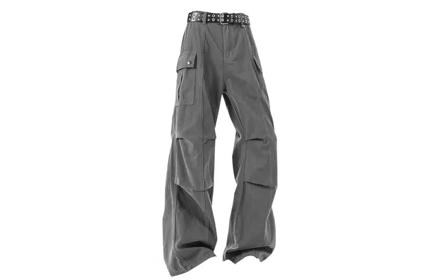 雅鹿 美式复古水洗棉做旧重工垂感褶皱休闲长裤机能风通勤大口袋宽松休闲阔腿直筒工装裤 男女同款