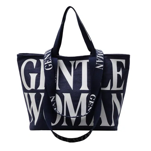 笛贝嘉 韩版字母设计感通勤购物包时尚原宿 帆布 托特包单肩包 女款 多色