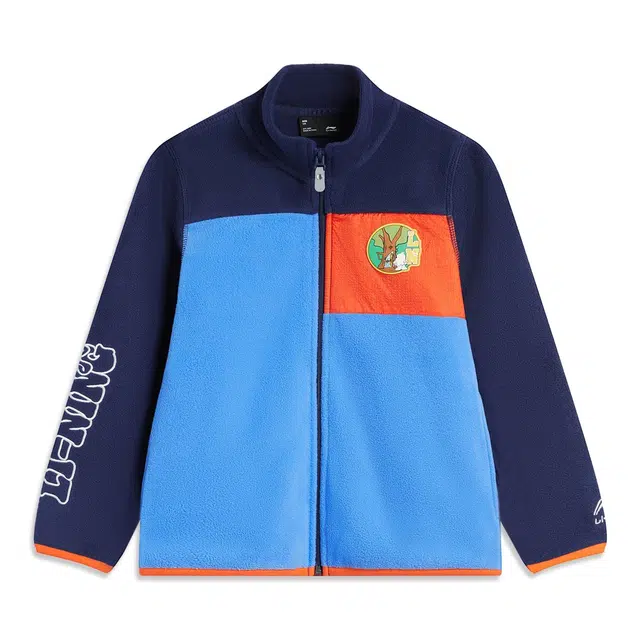 李宁儿童上装 运动生活系列 拼色拉链时尚长袖 浅钴蓝拼深蓝 中小童