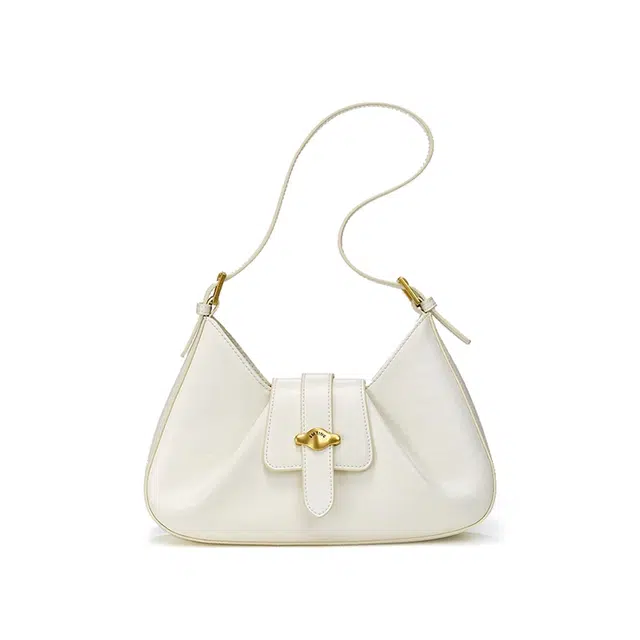 西木汀 梦露 小众品牌设计斜挎包通勤百搭法棍包 牛皮 腋下包单肩包 女款 米白色/橄榄绿