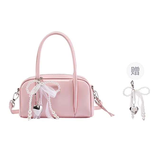 老人头 小众设计韩系糖果色芭蕾风丝巾蝴蝶结高级感时髦百搭休闲约会精致波士顿枕头 聚氨酯合成革 单肩斜挎手提包 常规 女款