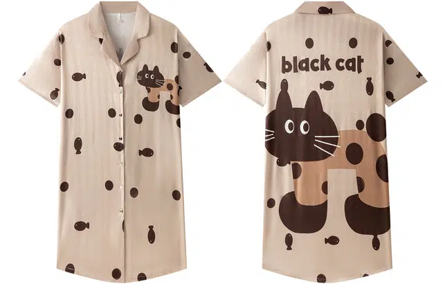 宫蝶 卡通可外穿家居服短袖休闲甜美风开衫睡裙 女款