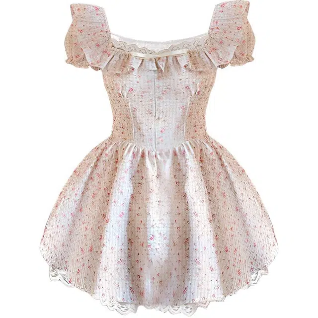 沐晓欣 法式复古方领飞飞袖碎花简约时尚舒适日常通勤气质优雅小众高级感百搭氛围感超火显高显瘦短裙短袖连衣裙 女款