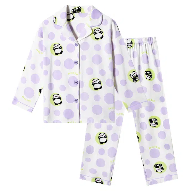 久岁伴家居服 居家系列 翻领洋气舒适长袖松紧腰长裤 白色青少年