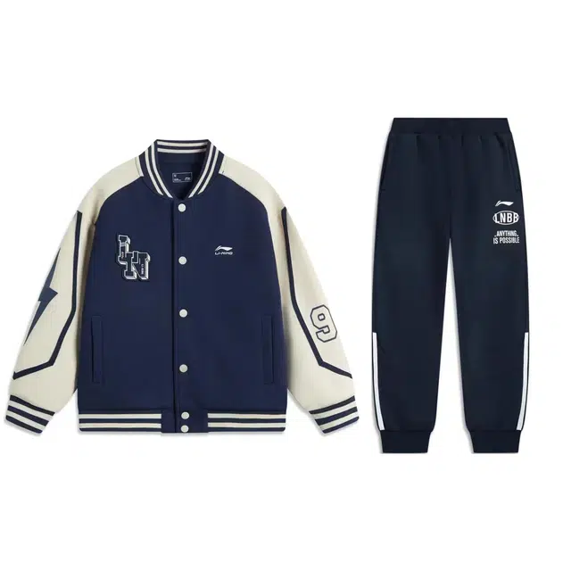 李宁儿童 运动生活系列 时尚柔软亲肤洋气百搭透气简约休闲运动套装 深航舰蓝/深海军蓝 青少年