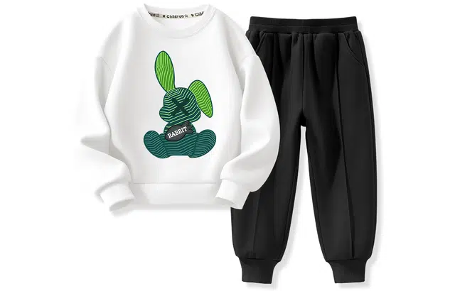 拉夏贝尔 圆领简约印花长袖松紧腰长裤休闲运动套装 青少年