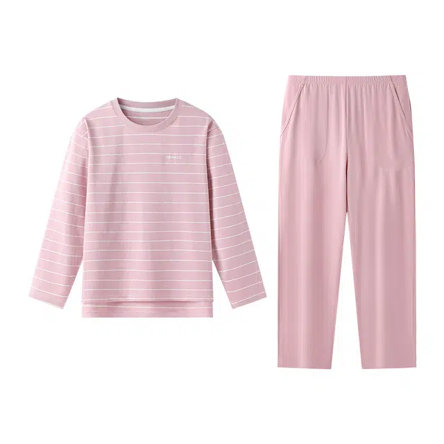 英氏家居服 圆领亲肤舒适 条纹粉青少年