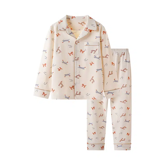 英氏家居服 卡通单排扣长袖上衣舒适长裤 汪汪小狗青少年
