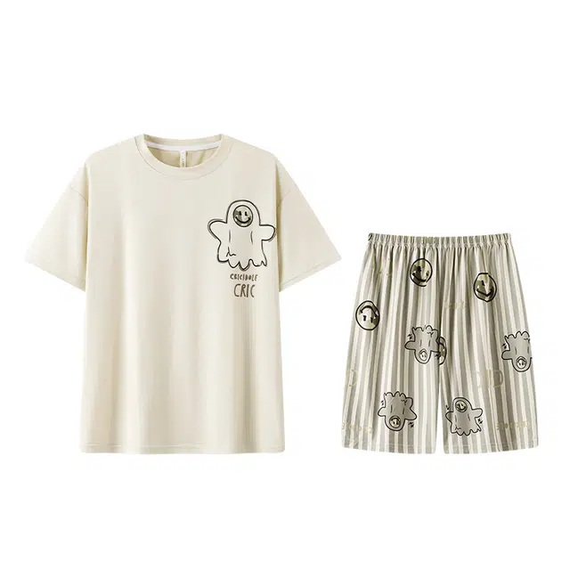 俏霓桐 薄款时尚搞怪可爱卡通简约休闲舒适透气家居服可外穿夏季睡衣套装 男款