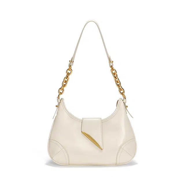 西木汀 小确幸 小众品牌设计小巧腋下慵懒松弛感链条 牛皮 单肩包 小号 女款 米白色/镭射银/牛仔蓝/深邃黑