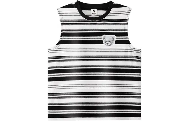 左西 童装 条纹小熊印花圆领无袖背心 男童 彩条