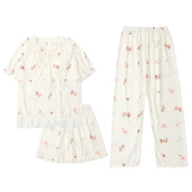 好福份 短袖卡通动物满印花可爱休闲家居服睡衣套装 女款