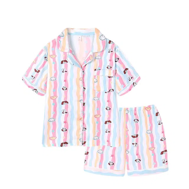 俏韵 翻领甜美高级感短袖上衣卡通家居服可外穿三分裤睡衣套装 女款