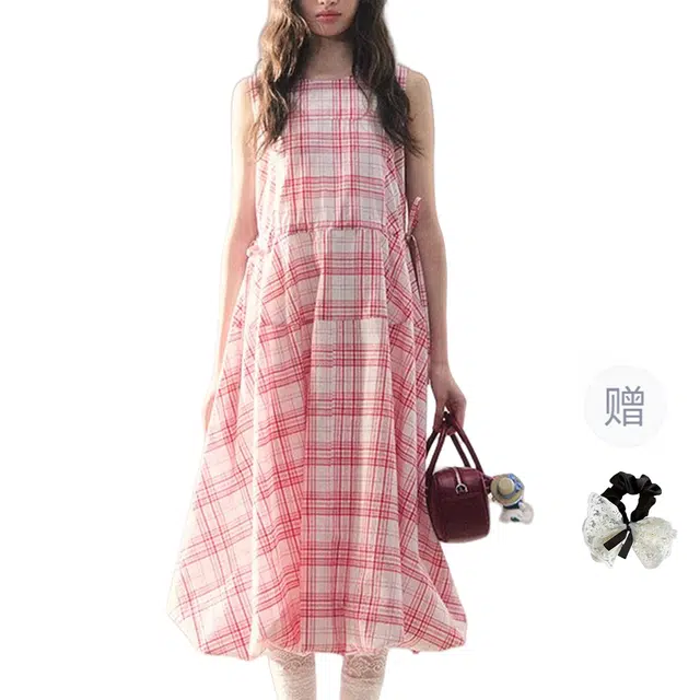 涂诗菲 学院风设计感宽松显瘦花苞无袖连衣裙 女款