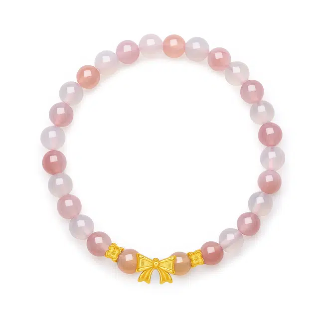 翠雅金楼 在逃公主蝴蝶结 甜美招桃花蜜桃红转运串珠手饰 精致简约日常百搭学生通勤款配饰#好运天然 玛瑙 手串 女款