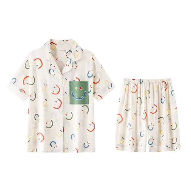 俏霓桐 薄款时尚简约卡通笑脸可爱休闲舒适透气家居服可外穿夏季睡衣套装 男款