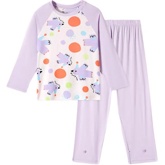 久岁伴 居家系列 舒适亲肤圆领家居服 葡萄紫中小童