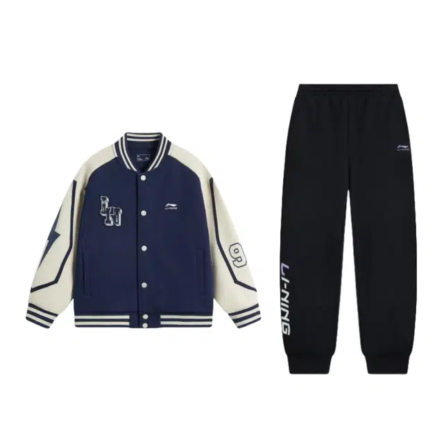 李宁儿童 运动生活系列 字母数字图案舒适百搭长袖休闲运动套装 深航舰蓝 青少年