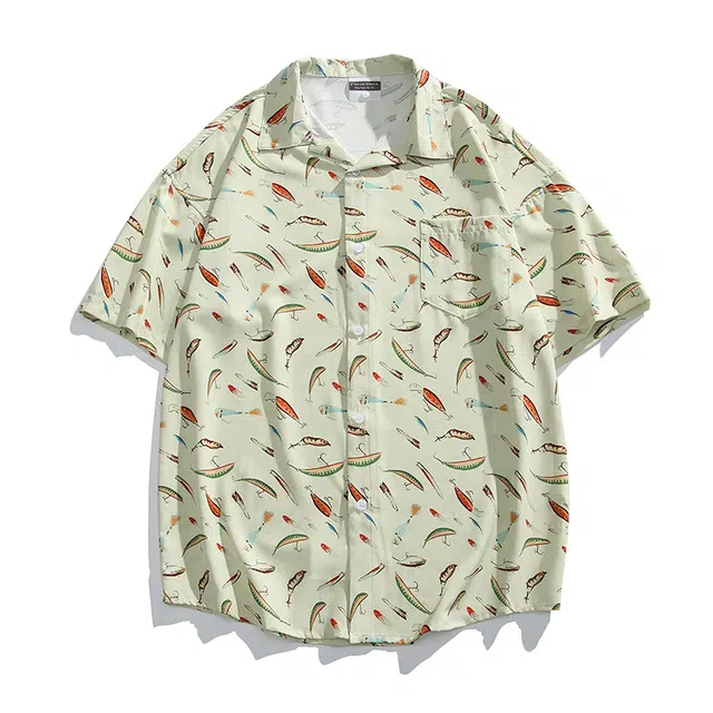 【dme】 痞帅美式百搭透气复古休闲舒适潮流短袖衬衫 男女同款 洱海杏