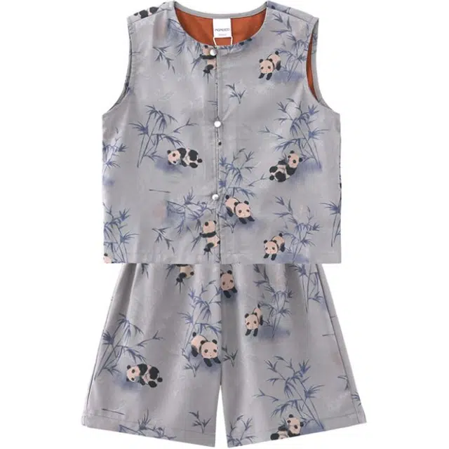 中童 玛米玛卡 亲肤透气舒适圆领休闲运动套装 灰色