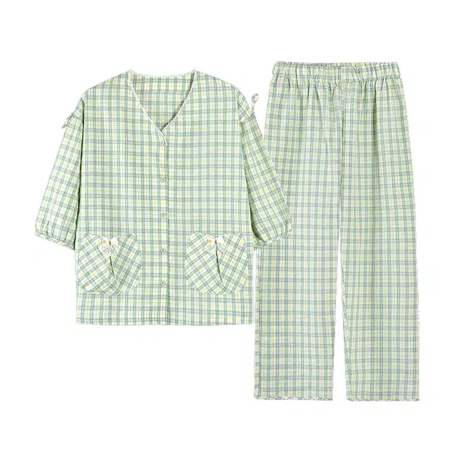 细舍 纯棉无感亲肤家居服七分袖长裤睡衣套装 女款
