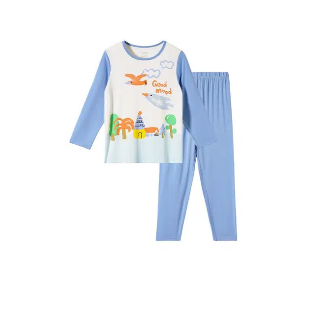 久岁伴 睡眠系列 透气保暖舒适家居服 苍蓝中小童