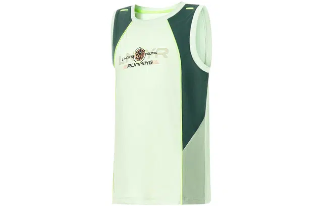 李宁儿童 童装 跑步系列 撞色字母印花反光圆领套头背心吊带 男童 泡沫绿