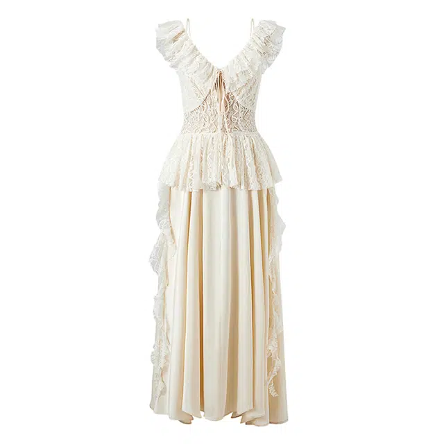 敲模女孩 法式慵懒风复古气质镂空修身收腰设计感蕾丝拼接度假风无袖连衣裙 女款