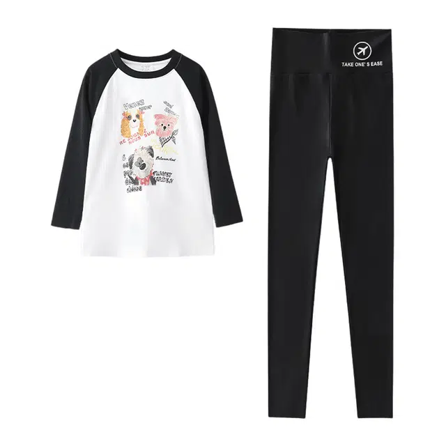 憨憨象 圆领透气舒适长袖简约百搭长裤休闲运动套装 青少年