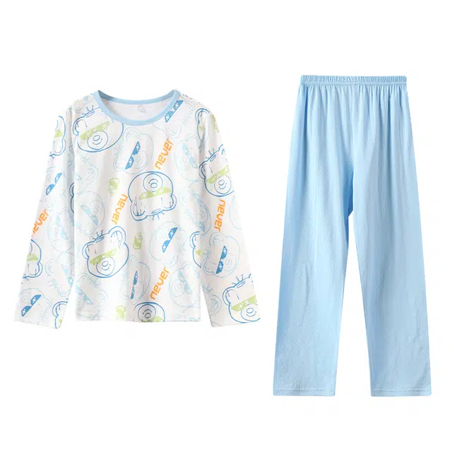 红豆家居服 圆领满印长袖纯色长裤 白色儿童款