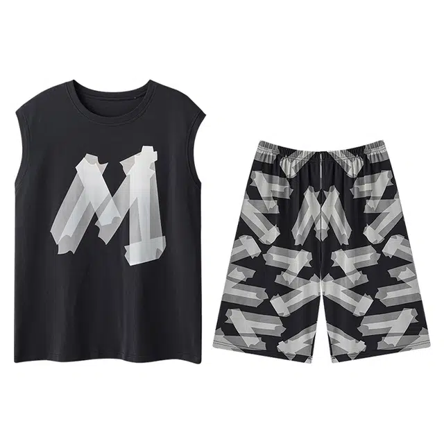 向薇 背心纯棉字母印花青少年家居服睡衣套装 男款