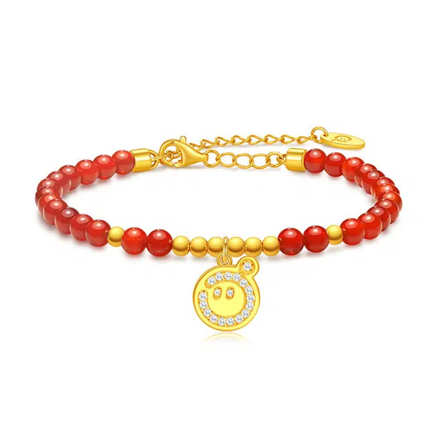 潮宏基 蛋仔派对 喜庆 招财纳福 可爱国风鸿运#好运 玛瑙 手链 女款