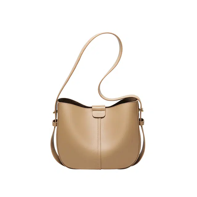 纳兰杜 高级感气质简约 牛皮拼合成革 单肩包 中号 女款 杏色