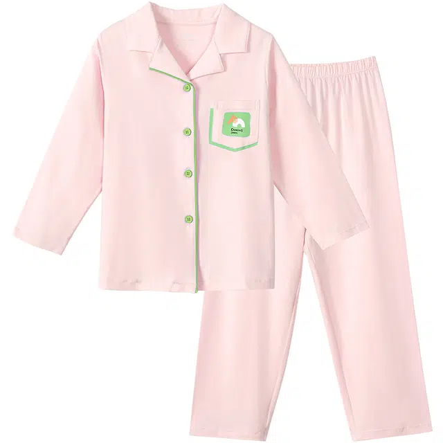 久岁伴 翻领简约开衫长袖纯色长裤家居服青少年