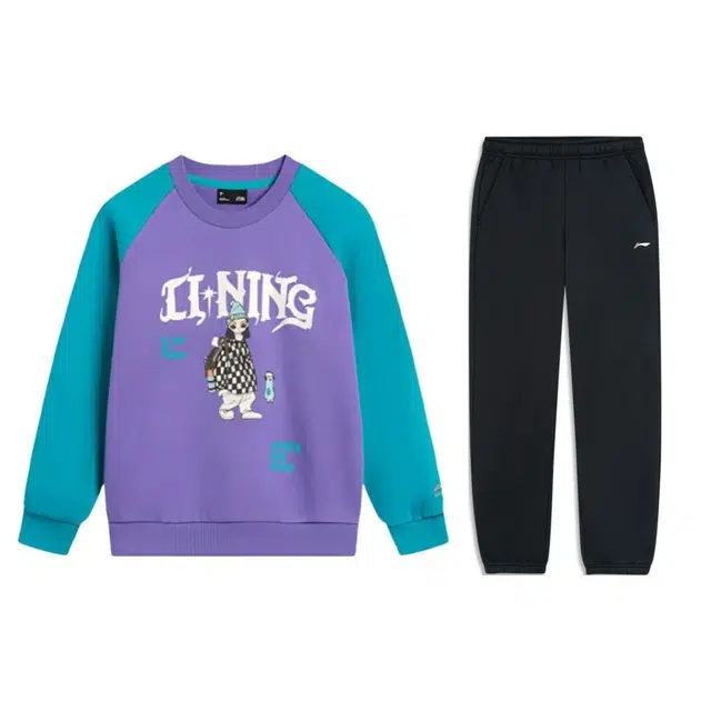 李宁儿童 运动生活系列 时尚柔软亲肤透气轻盈百搭休闲运动套装 青少年