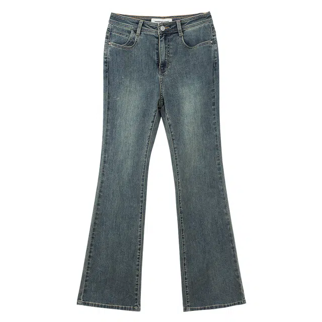 美特斯邦威 复古高腰修身弹力喇叭牛仔裤 女款