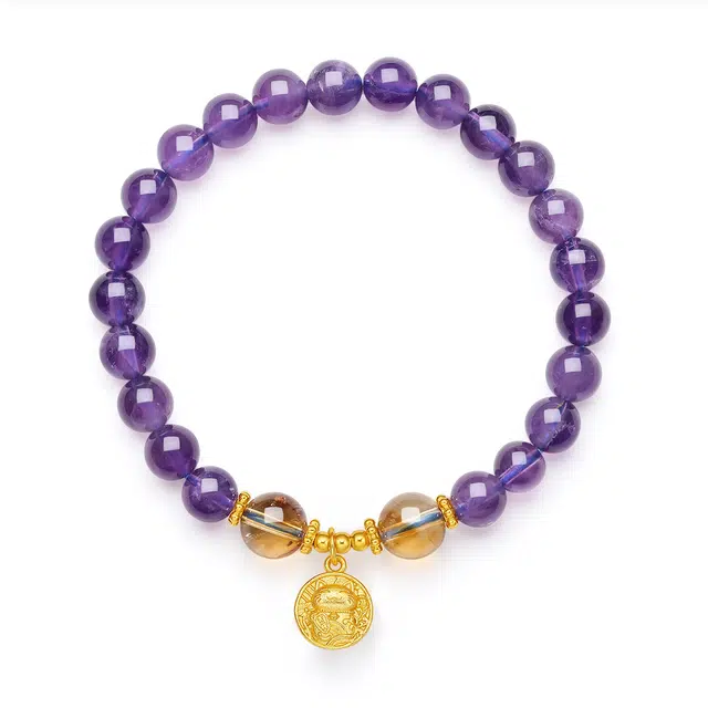 翠雅金楼 招财猫 新中式国潮民族风聚财纳财紫晶转运串珠手饰 吉祥如意学业上岸事业有成精致百搭学生通勤款#好运天然 紫水晶 手串 女款