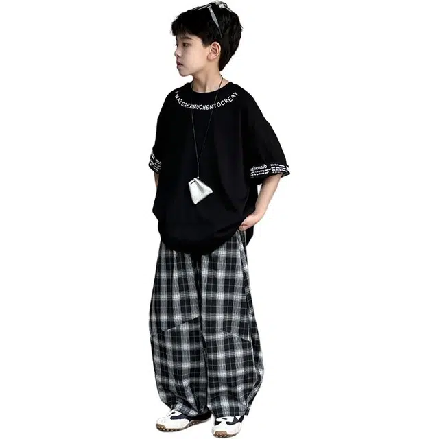 雅鹿长裤 宽松舒适松紧腰简约 黑色 儿童款