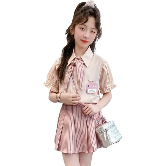 儿童款 雅鹿裙装套装 舒适洋气时尚短袖 粉色