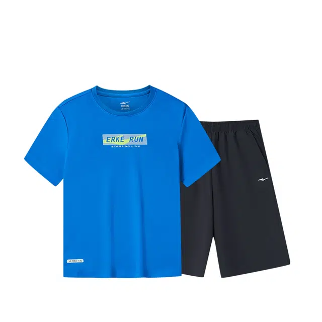 大童 鸿星尔克儿童 时尚柔软亲肤透气简约休闲运动套装 普鲁士蓝