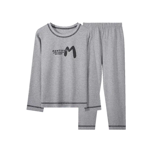 梦特娇家居服 圆领亲肤简约上衣透气裤子 中灰青少年