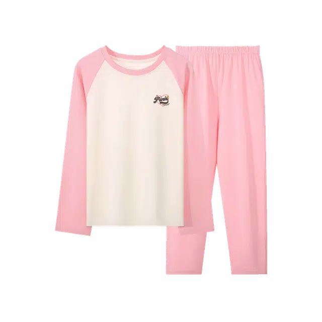 梦特娇家居服 圆领亲肤简约上衣透气裤子 米杏拼浅粉青少年