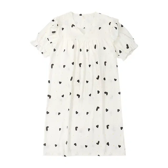 好福份 短袖薄款卡通图案爱心满印短袖睡裙 女款